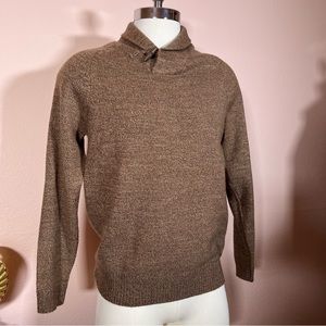 Vintage Sfera men regular fit heather Camel Brown High Shawl Collar wool Sweater